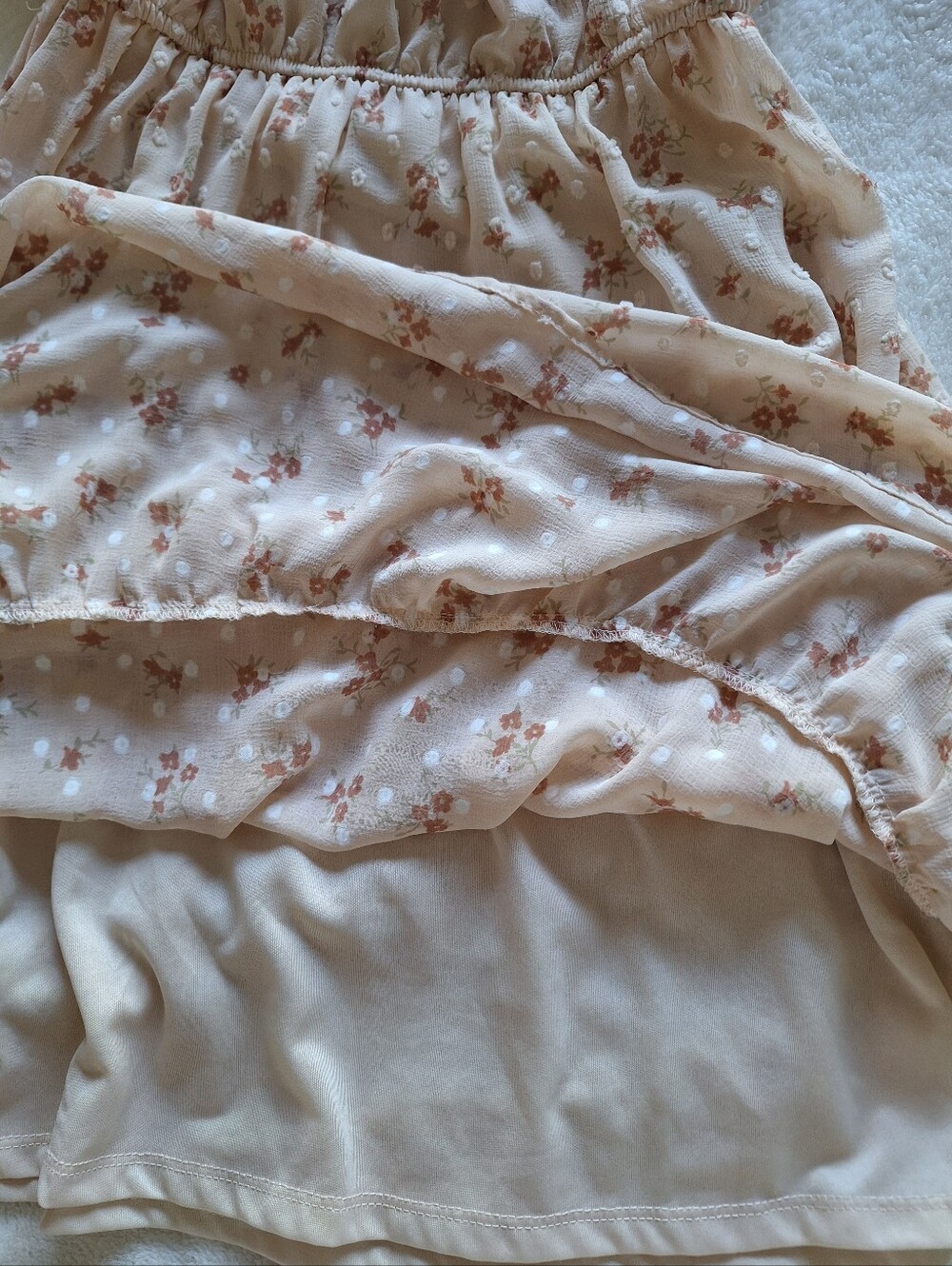 Moon River Floral Swiss Dot Tiered Midi Dress Tie Neck S - Picture 4 of 11